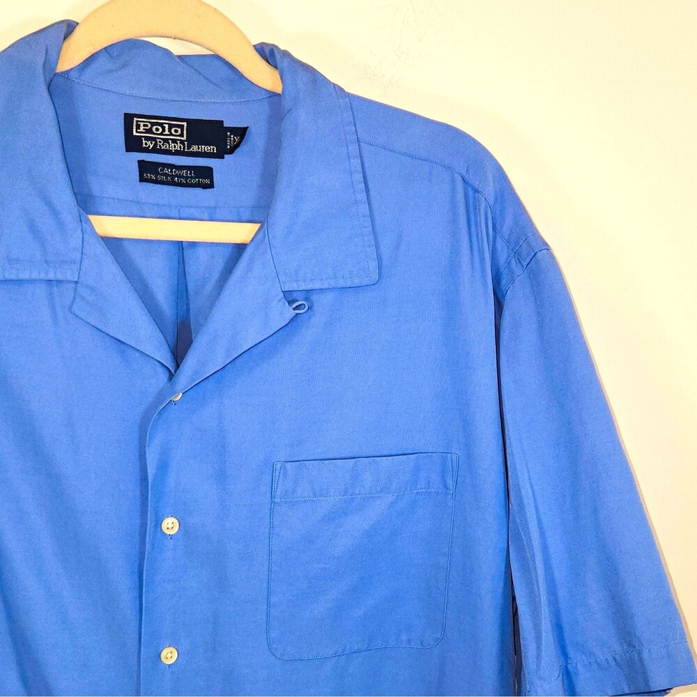 Polo Ralph Lauren Caldwell Men's Blue Solid Silk/Cotton Button-Up Shirt XL *spot